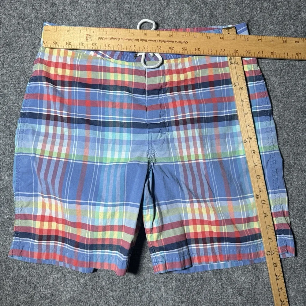 VTG Polo Ralph Lauren Board Shorts Men Tag 33 Blue Plaid Madras 7